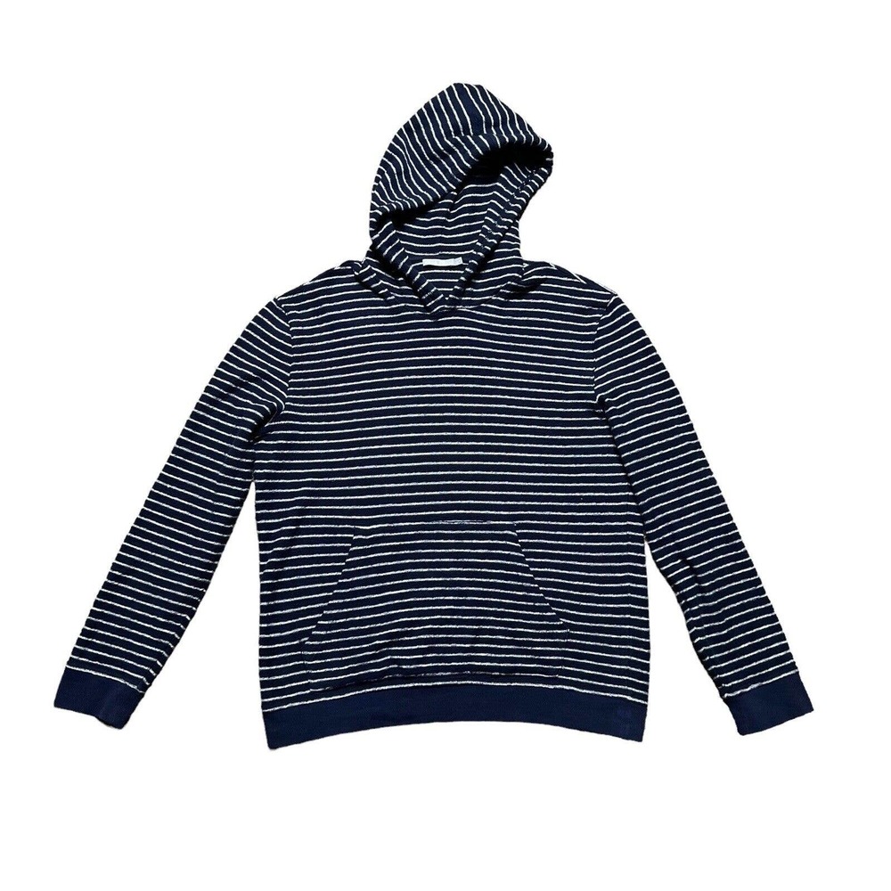 Vince Terry Cloth Blue White Striped Pullover Sweater Mens Size Medium Cotton